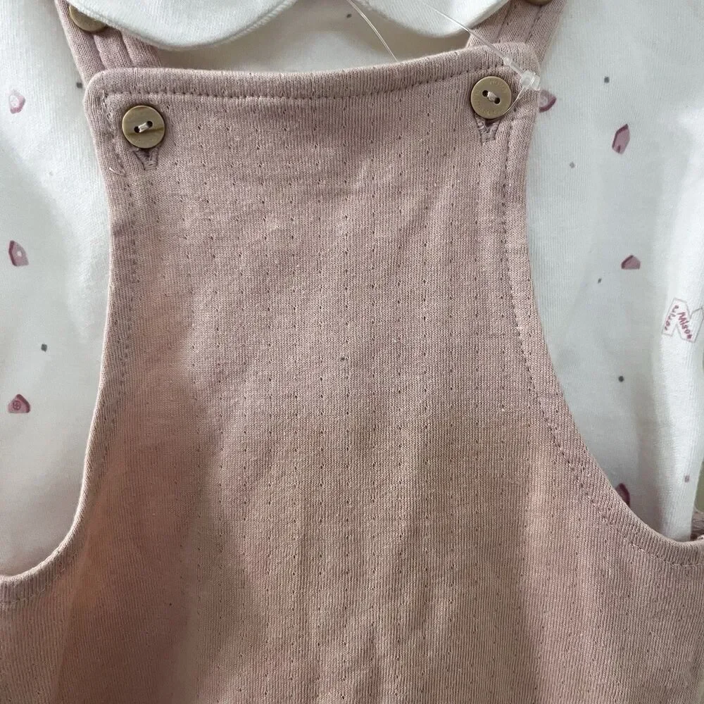 Petite Maison x NONO Pink Overalls and Top 2PC Set Organic Cotton Girls 6 Months